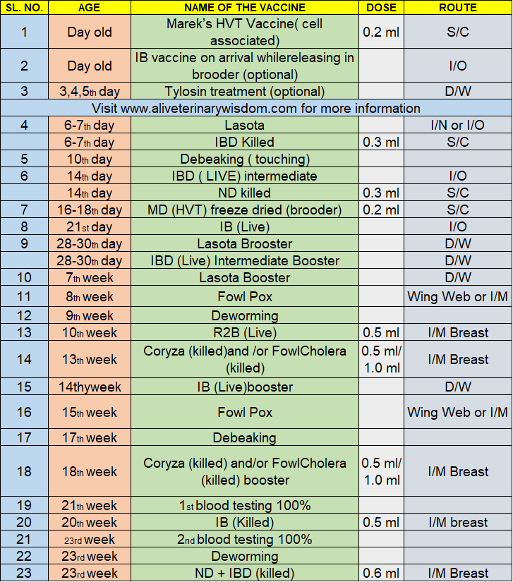 Model Project Report for Desi Poultry Breeder & Hatchery Unit under NLM Scheme Vaccination schedule for breeder poultry