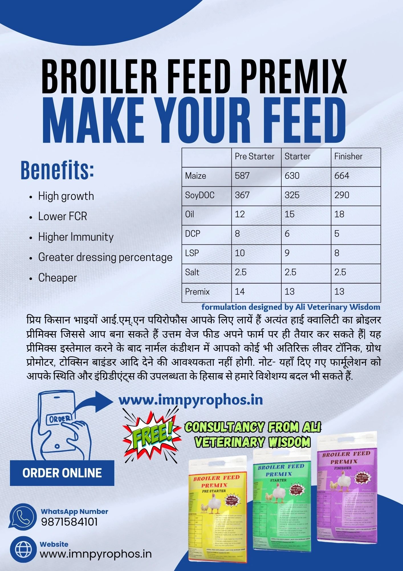 Poultry Feed Formulation from 3% and 1.4% / 1.3% Premix