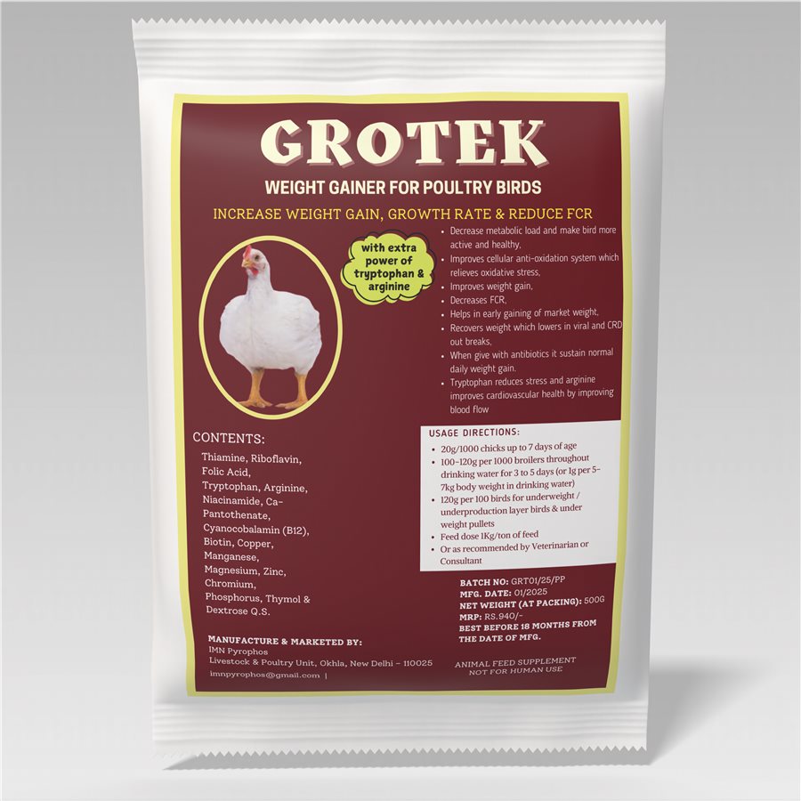 Grotek weight gainer for broilers, lowers FCR, by IMN Pyrophos